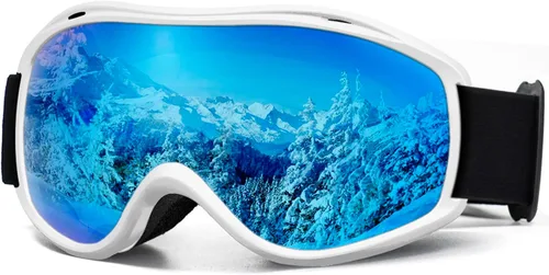 FMY Gafas de esquí y snowboard OTG, protección UV400, anti niebla, gafas de esquí para motos de nieve para hombres, mujeres y jóvenes Marco blanco y