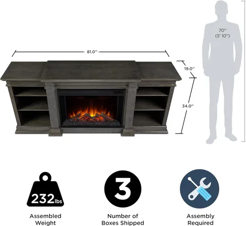Miniatura 3 de Eliot - Soporte para TV con chimenea eléctrica de 81 pulgadas, color gris antiguo Real Flame