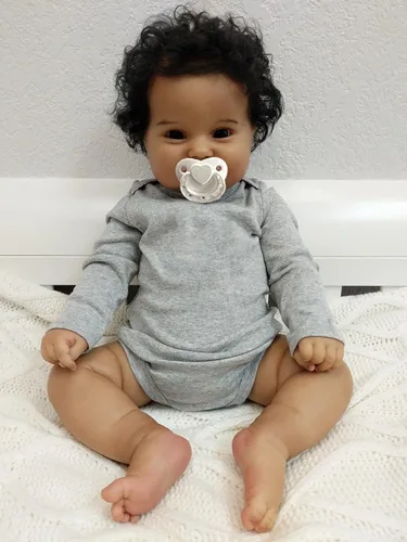 Miniatura 4 de Angelbaby Muñeca de Bebé Reborn Afroamericano Realista Niño Negro, 20 pulgadas de Vida Real Silicona Suave con Peso Sonrisa Muñeca de Bebé Recién
