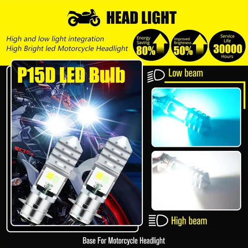 Miniatura 2 de 2 piezas 9-48V Bombillas LED para ATV, luz baja azul hielo, luz alta blanca H6M P15D para motocicleta, Yamaha, ATVS YFM350 450 400 660 700 Raptor.