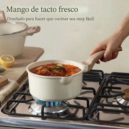 Miniatura 5 de CAROTE - Juegos de ollas de salsa de 1.5Qt y 3.0Qt con tapas, juegos de ollas de cocina antiadherentes, juego de ollas de salsa con pico para Blanco