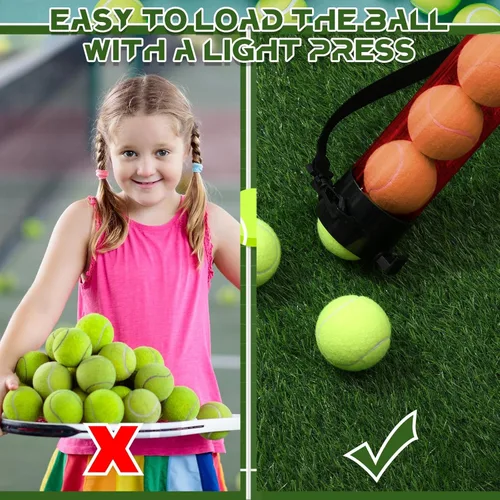 Miniatura 4 de Lenwen 2 piezas de tubo de recogida de pelota de tenis con correa para el hombro, soporte ligero para colector, 15 pelotas de tenis, agarrador, Rojo