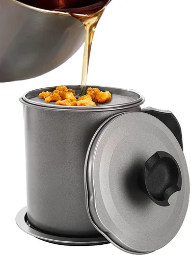 Recipiente de grasa de tocino con colador, atrapador de grasa de 1.4 L, filtro de aceite de cocina con tapa y placa a prueba de fugas para cocina,