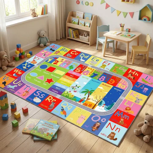 Miniatura 7 de ABC Kids Play Mat, Educational Alphabet Rug with Numbers & Animals, Non-Slip Carpet for Playroom Classroom Nursery, 59x39.4 Inch