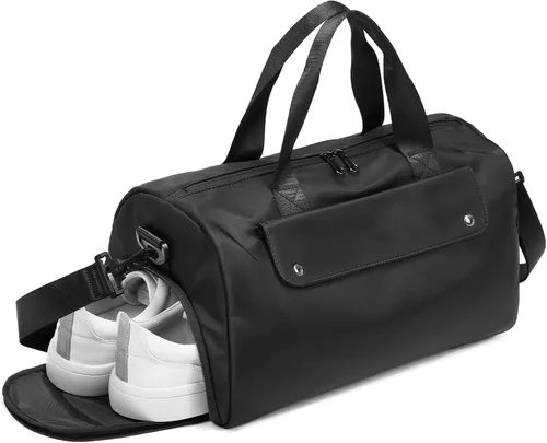 Miniatura 2 de reeyee Bolsa de gimnasio pequeña, bolsa de lona impermeable negra para hombres, bolsa de entrenamiento Cordura con funda de carretilla, bolsa