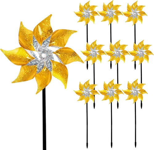 Miniatura 12 de Hausse Paquete de 10 Molinillos Reflectantes, Molinillo Extra Brillante, Dispositivos Repelentes de Aves para Ahuyentar a los Pájaros del Patio