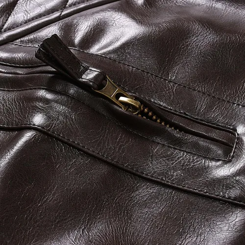 Miniatura 2 de Aipengry Chaqueta de piel sintética para hombre, cuello alto, piel sintética, con cremallera completa, chaqueta casual para motocicleta, abrigo