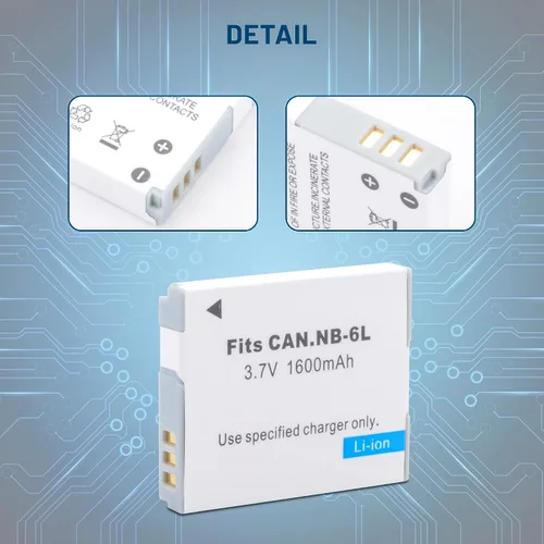 Miniatura 5 de Paquete de 2 baterías NB-6L NB-6LH de 1600mAh con cargador dual para Canon Powershot SX500 es, SX510 HS, SX520 HS, SX530 HS, SX540 HS, SX170 es