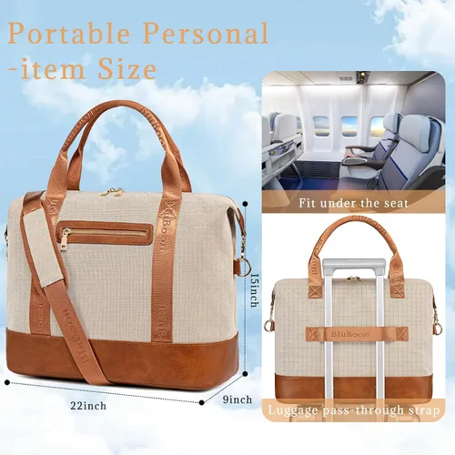 Miniatura 56 de BLUBOON Bolsas de viaje con cremallera, bolsa de lona para mujer, bolsa de fin de semana para mujer, bolsa de lona para llevar en la bolsa de lona