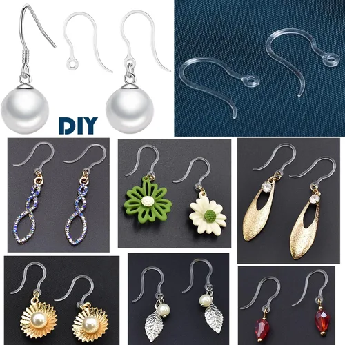 Miniatura 4 de 100 piezas de ganchos para pendientes de plástico no alergénicos seguros, alambre para pendientes, antialérgicos, accesorios para pendientes, Gancho