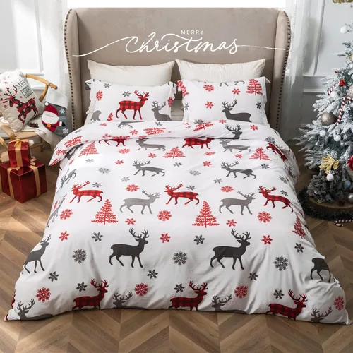 Miniatura 2 de MILDLY - Juego de funda de edredón de Navidad, tamaño King, microfibra suave, diseño de reno, copo de nieve, para regalos de Navidad