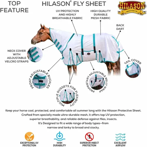 Miniatura 2 de HILASON Hoja de mosca de caballo con protección UV, malla transpirable, mosquito, primavera, alfombra de caballo de verano, alfombra de mosca