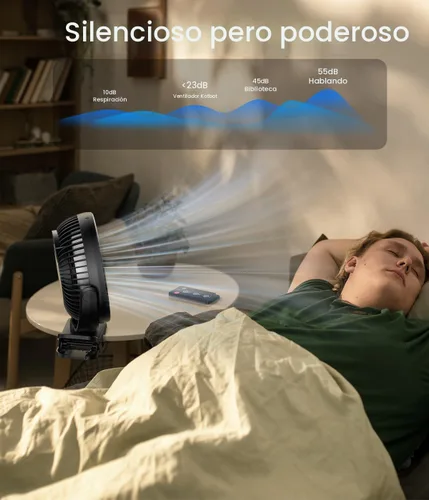 Miniatura 8 de Korbot Ventilador de clip de 8 pulgadas, batería portátil de 20000 mAh recargable con 3 velocidades y fuerte flujo de aire, ventilador USB