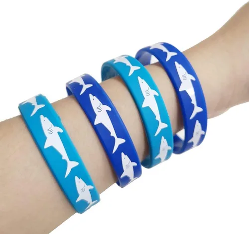 Pulseras de goma de tiburón, pulseras para fiestas temáticas de tiburones, para adultos, regalos de cumpleaños, paquete de 24