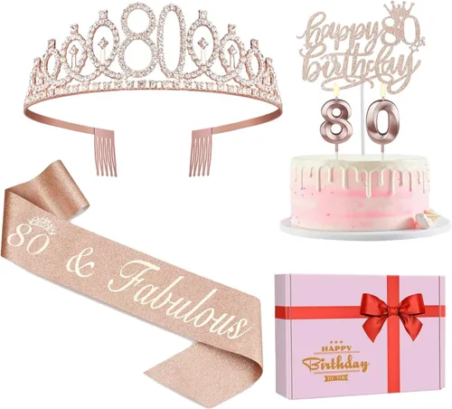 Miniatura 62 de Decoraciones de cumpleaños de 24 años para mujeres, incluyendo banda de cumpleaños, tiara/corona, velas numéricas y decoración de pastel, regalos