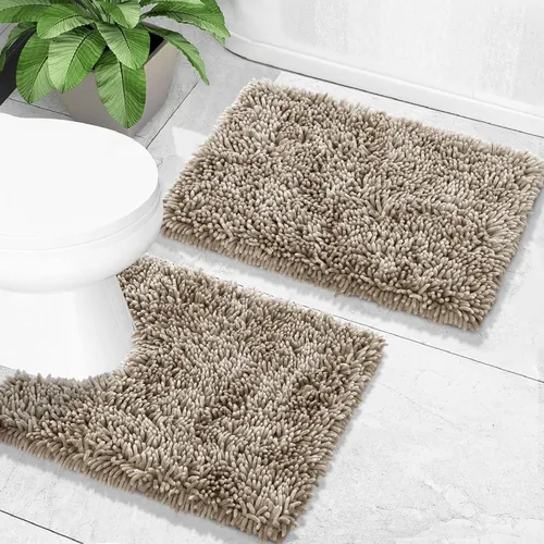 Miniatura 13 de Yimobra Juego de 2 alfombras de baño, alfombra de baño suave y absorbente y alfombra de inodoro en forma de U con respaldo antideslizante, alfombras