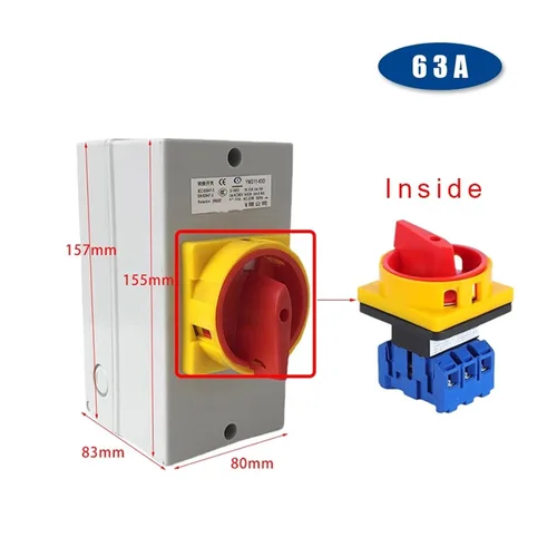 Miniatura 2 de YMD11-63D ON-Off Two Positions Isolator Disconnect Switch 63A 3P Padlock Cam Changeover with IP65 Waterproof Box Enclosure(White Base 3P)