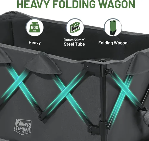 Miniatura 4 de Timber Ridge Carro plegable para exteriores con frenos, carrito plegable resistente con ruedas todo terreno para compras, camping, jardín, con bolsa