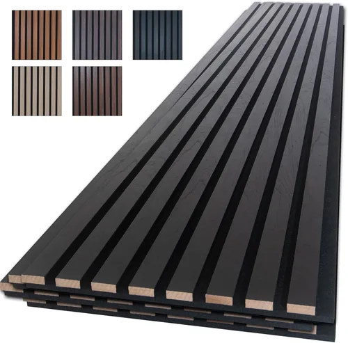 NeatiEase Paneles de pared de listones de madera, 4 piezas, 96 x 12.6 pulgadas, insonorizados y con cancelación de ruido, paneles de pared acústicos