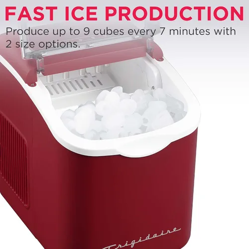 Miniatura 4 de FRIGIDAIRE Máquina de hacer hielo compacta retro, hielo bala, 26 libras por día (MerlotRed)