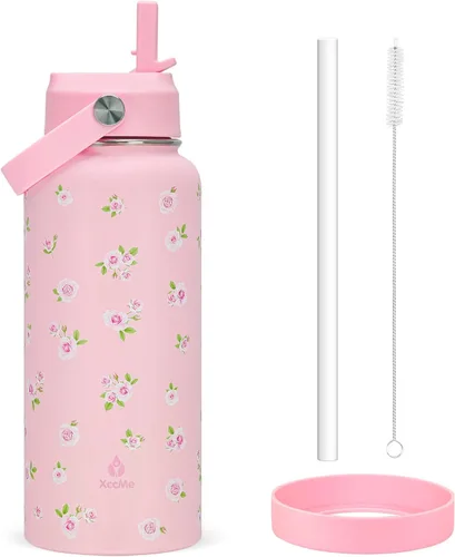 Miniatura 9 de Botella de agua aislada de 22 onzas, botellas de agua a prueba de fugas de acero inoxidable, taza térmica de viaje de boca ancha de doble pared