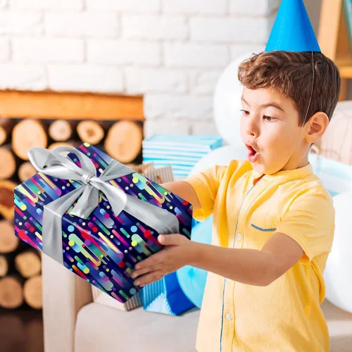 Miniatura 7 de Geluode Papel de regalo geométrico retro para mujeres, hombres y niños, papel de cumpleaños de grafiti de los años 90 y 80, 6 hojas de 20 x 28