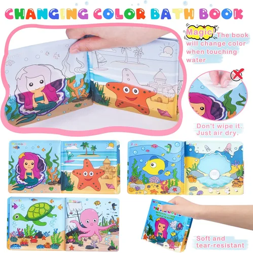 Miniatura 3 de Juguetes de baño iluminados para niños pequeños, niñas y bebés, juguetes de baño brillantes sin agujeros con libro de baño y organizador, juguetes