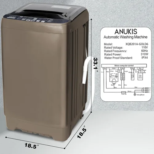 Miniatura 8 de Anukis Lavadora totalmente automática, capacidad de 13 libras, lavadora compacta de lavandería con bomba de drenaje, 10 programas de lavado y 8