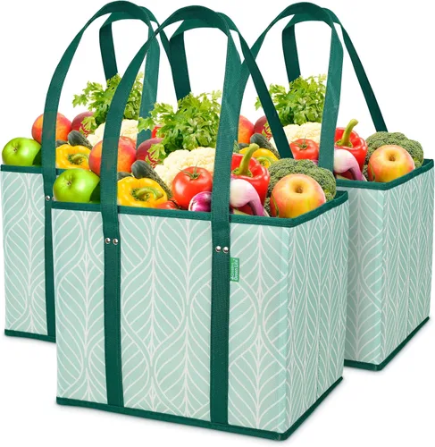 Miniatura 5 de Reusable Grocery Bags (3 Pack) – Heavy Duty Reusable Shopping Bags for Groceries with Box Shape to Stand Up, Stay Open, Fold Flat – Large Tote-Bag