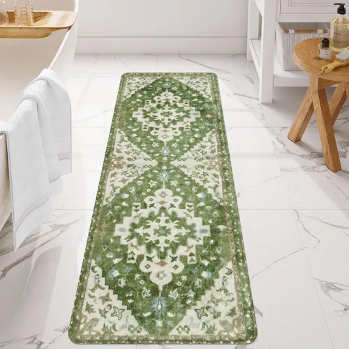 Miniatura 27 de Uphome Alfombra de baño vintage, azul, bohemio, antideslizante, oriental, suave, lavable a máquina, lindas alfombras de baño tribales florales