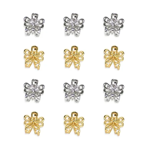 Miniatura 11 de YISSION Pinzas para el cabello – 12 bonitos pasadores de flores pequeñas y mini pinzas de metal plateado para mujeres, niñas, cabello fino/grueso