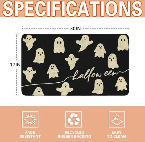 Miniatura 3 de Tapete de bienvenida con fantasma de Halloween, divertido tapete de puerta de Halloween para interiores y exteriores, antideslizante, decoración