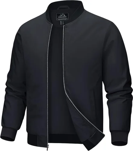 MAGCOMSEN Chaqueta bomber para hombre, chaqueta ligera con cremallera completa, cortavientos ligera, casual, elegante, chaquetas de golf