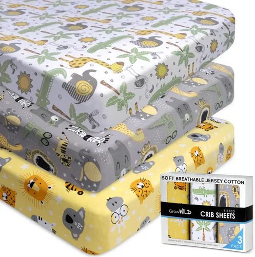 Miniatura 11 de GROW WILD Blue Ocean - Sábanas de cuna para niños (paquete de 3), sábana bajera ajustable de punto de jersey (52 x 28 pulgadas), juego de ropa