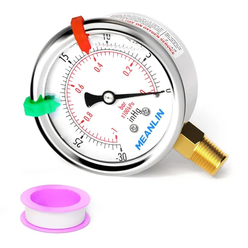 MEANLIN MEASURE - Manómetro de vacío de presión -30inHG~0Psi, esfera con cara de 2.5 pulgadas, NPT de 1/4 de pulgada, manómetro de acero inoxidable