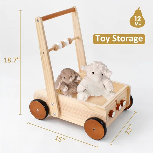Miniatura 6 de PairPear Juguetes de Paseo de Madera para Bebés, Andadores de Madera con Velocidad Ajustable para Bebés Aprendiendo a Caminar, Juguetes de Empujar