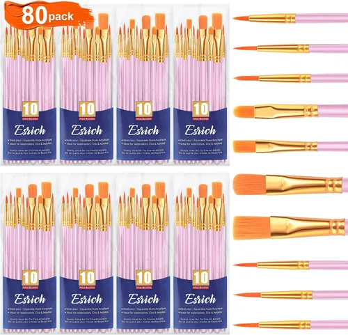 Miniatura 24 de ESRICH Juego de 2 pinceles de pintura, 2 paquetes de 20 piezas, juego de pinceles de pintura acrílica, pinceles de nailon acrílico para acuarela