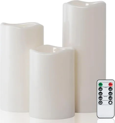 Miniatura 14 de Amagic Paquete de 2 velas eléctricas de plástico sin llama de 6 x 4 pulgadas para exteriores con control remoto y temporizador, velas falsas