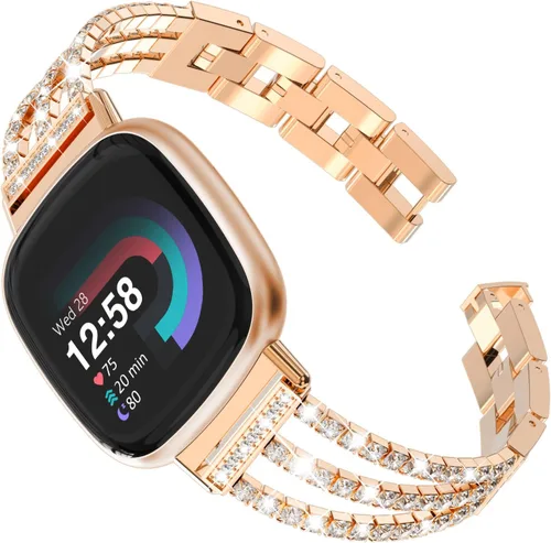 Miniatura 11 de FULLIFE Compatible con Fitbit Versa 3/Fitbit Versa 4 con diamantes de cristal, correa de acero para Fitbit Sense/Fitbit Sense 2 para mujer