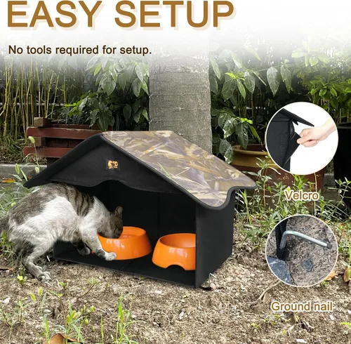 Miniatura 4 de Casa para Gatos al Aire Libre, Refugio Impermeable para Mascotas/Comedor, para Gatos Salvajes/Comunitarios (Camo1)