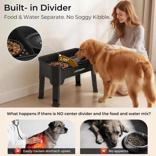 Miniatura 5 de URPOWER Tazones elevados para perros a prueba de desorden con soporte elevado de 4 alturas ajustables con cuenco de agua antiderrames y cuencos