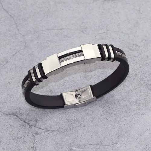 Miniatura 8 de Suyi Pulsera ajustable de silicona para hombre, pulsera de acero inoxidable