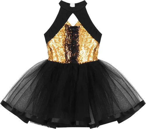 Miniatura 104 de CHICTRY Vestido tutú de ballet con lentejuelas brillantes para niñas y niñas, moderno disfraz de baile latino de jazz