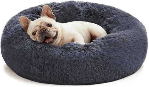 Miniatura 11 de Love's cabin Cama calmante para gatos de interior, cama redonda con forma de dona antiansiedad para perros, cama lavable de piel sintética esponjosa