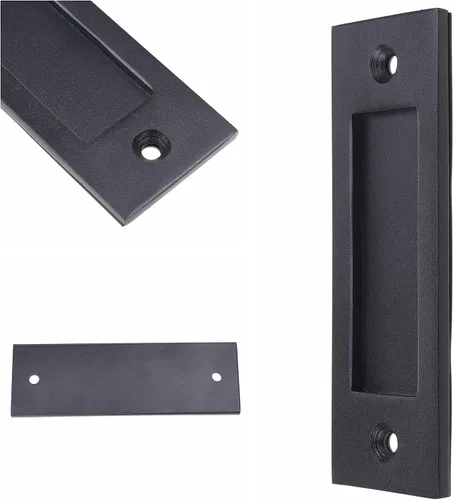 Eco-Fused 1 tirador de dedo para puerta corrediza de granero (negro) con tornillos autorroscantes, mango inferior plano de acero sólido de 6