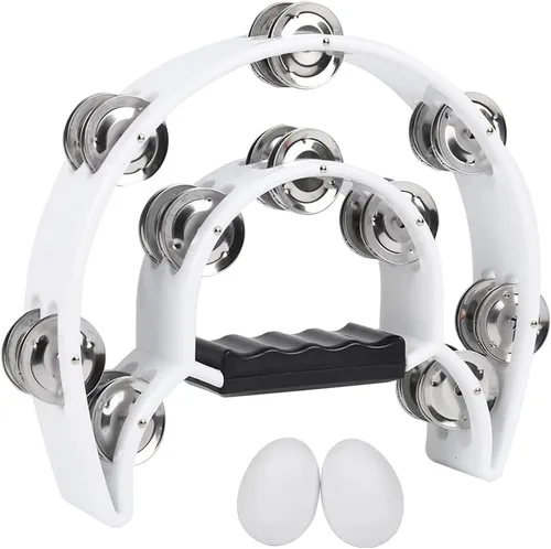 Miniatura 10 de Pandereta de Doble Fila con Cascabeles de Metal, Instrumento de Percusión de Mano en Forma de Media Luna para Adultos y Niños, Fiestas, KTV, Negro