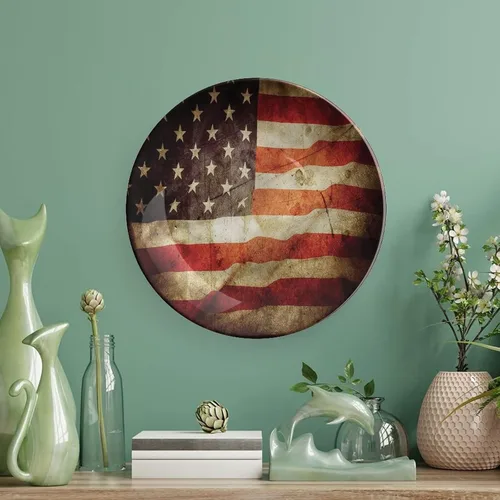 Miniatura 5 de Platos decorativos, adorno estampado de bandera estadounidense, aspecto patriótico, grunge, 6 pulgadas, decoración de pared de cocina, multicolor