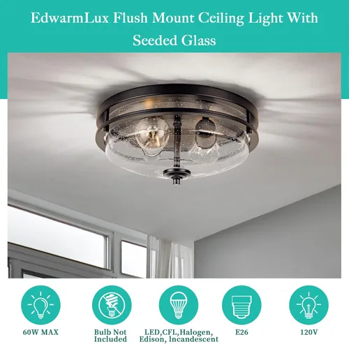 Miniatura 4 de Edwarmlux Luces de techo de montaje empotrado, 2 luces de granja cerca del techo, lámpara de techo industrial para cocina, pasillo, dormitorio, sala