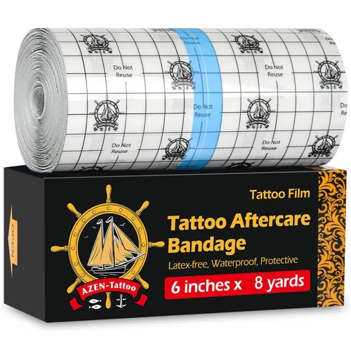 AZEN Vendaje de cuidado posterior para tatuajes, 6 x 8 yardas, cinta impermeable para cubrir la segunda piel, envoltura curativa, suministros de
