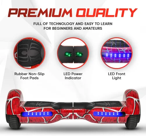 Miniatura 5 de Patineta autoequilibrante con patrón de araña para niños de 6 a 12 años, con altavoz Bluetooth y luces LED, patineta de 6.5 pulgadas, certificación